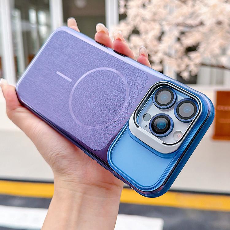 For iPhone 14 Pro Brushed Magnetic Phone Case with Lens Frame Holder & Lens Film