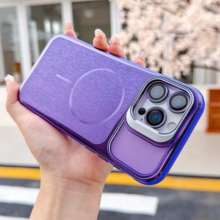 For iPhone 14 Pro Max Brushed Magnetic Phone Case with Lens Frame Holder & Lens Film