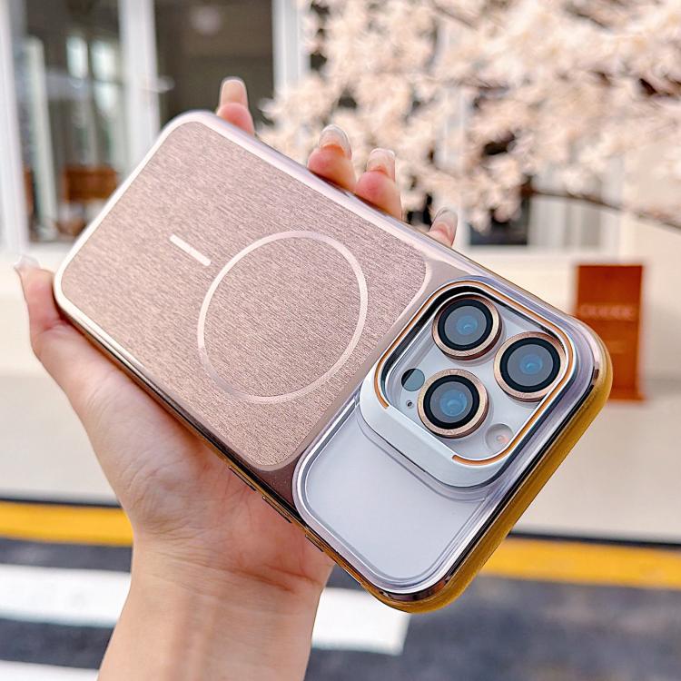 For iPhone 12 Brushed Magnetic Phone Case with Lens Frame Holder & Lens Film