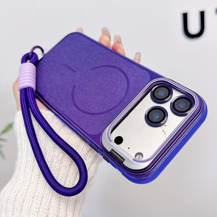 For iPhone 17 Pro Max Brushed Magnetic Phone Case with Lens Frame Holder & Wrist Strap & Lens Film