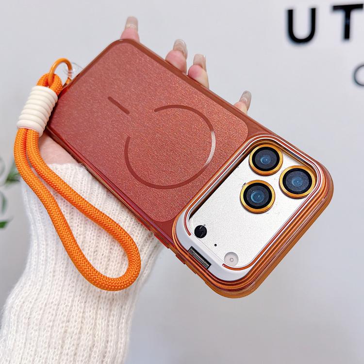 For iPhone 17 Pro Max Brushed Magnetic Phone Case with Lens Frame Holder & Wrist Strap & Lens Film