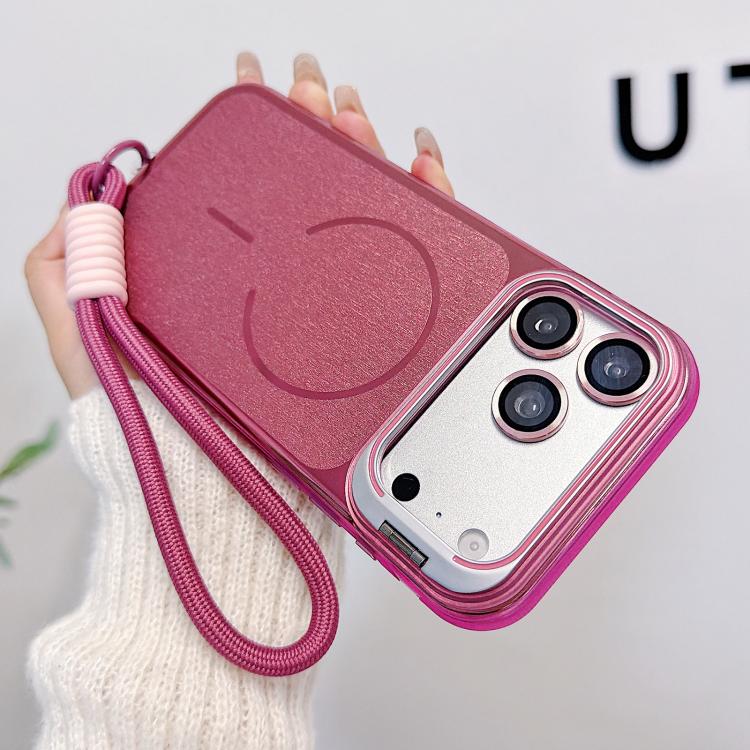 For iPhone 17 Pro Max Brushed Magnetic Phone Case with Lens Frame Holder & Wrist Strap & Lens Film