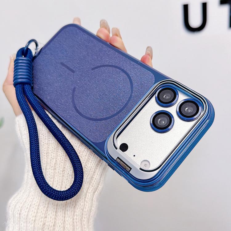 For iPhone 17 Pro Brushed Magnetic Phone Case with Lens Frame Holder & Wrist Strap & Lens Film