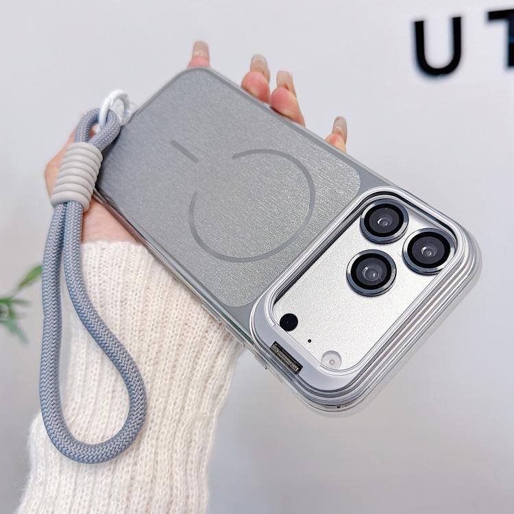 For iPhone 17 Pro Brushed Magnetic Phone Case with Lens Frame Holder & Wrist Strap & Lens Film