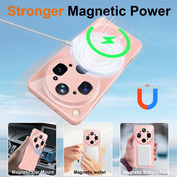 For OPPO Find X9 Ultra 5G Fine Hole Glossy Glitter Magnetic TPU Phone Case with Same Color Hand Strap