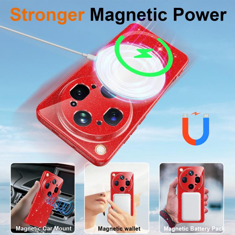 For OPPO Find X9 Ultra 5G Fine Hole Glossy Glitter Magnetic TPU Phone Case with Same Color Hand Strap