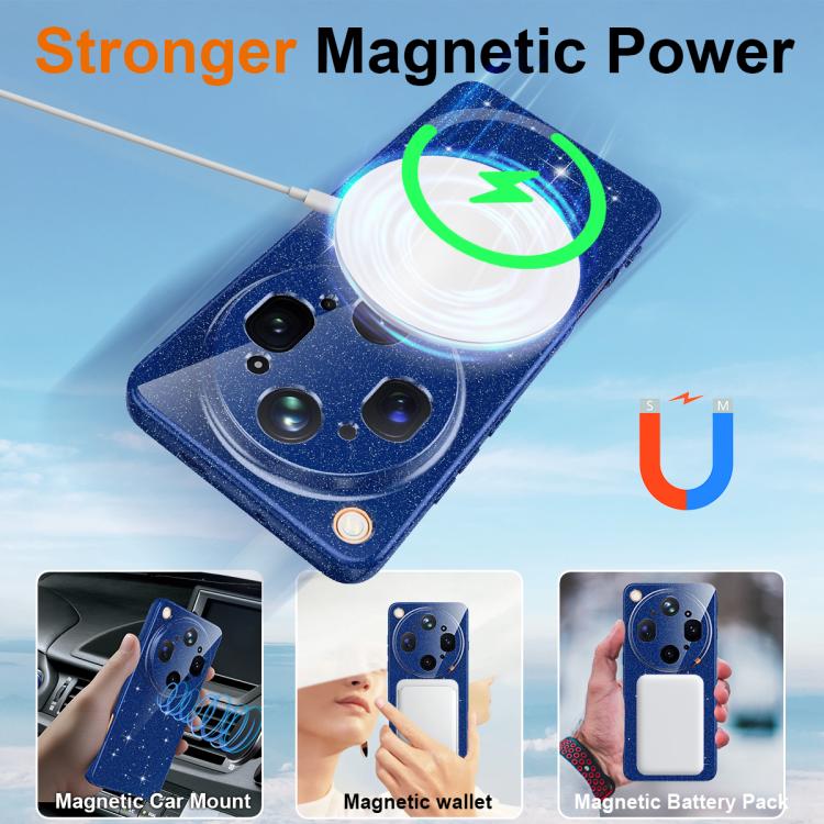 For OPPO Find X9 Ultra 5G Fine Hole Glossy Glitter Magnetic TPU Phone Case with Same Color Hand Strap