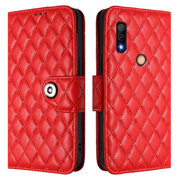 For Fujitsu Arrows We3 Rhombic Texture Flip Leather Phone Case with Lanyard