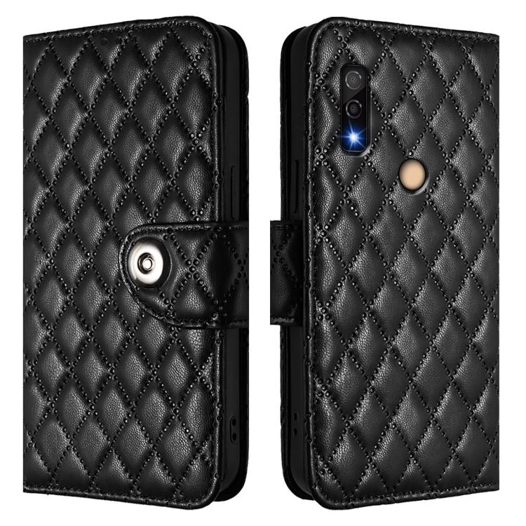 For Fujitsu Arrows We3 Rhombic Texture Flip Leather Phone Case with Lanyard