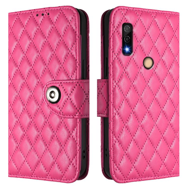 For Fujitsu Arrows We3 Rhombic Texture Flip Leather Phone Case with Lanyard