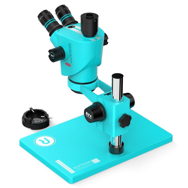 RF4 RF-CX71R 6.5-65X Ergonomic Design Trinocular Stereo Microscope with Big Aluminum Alloy Base - Blue