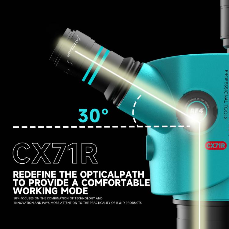 RF4 RF-CX71R 6.5-65X Ergonomic Design Trinocular Stereo Microscope with Big Aluminum Alloy Base - Blue
