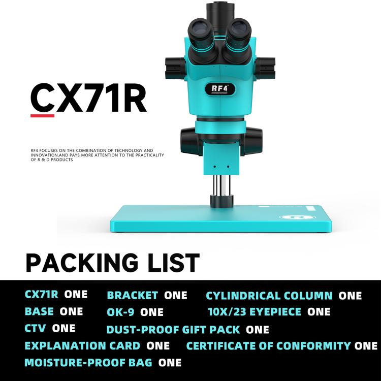 RF4 RF-CX71R 6.5-65X Ergonomic Design Trinocular Stereo Microscope with Big Aluminum Alloy Base - Blue