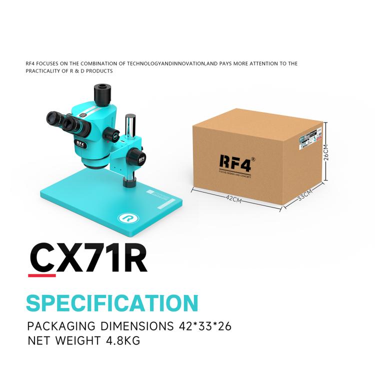 RF4 RF-CX71R 6.5-65X Ergonomic Design Trinocular Stereo Microscope with Big Aluminum Alloy Base - Blue