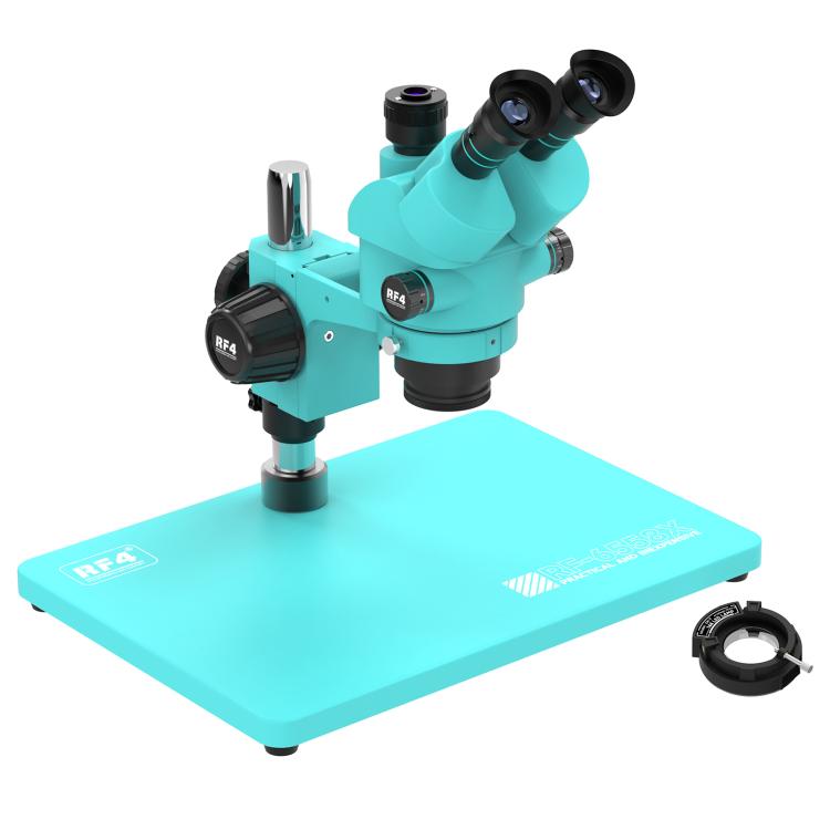 RF4 RF-6558X 6.5-58X Synchronous Zoom Trinocular Stereo Microscope with Aluminum Alloy Big Base - Blue