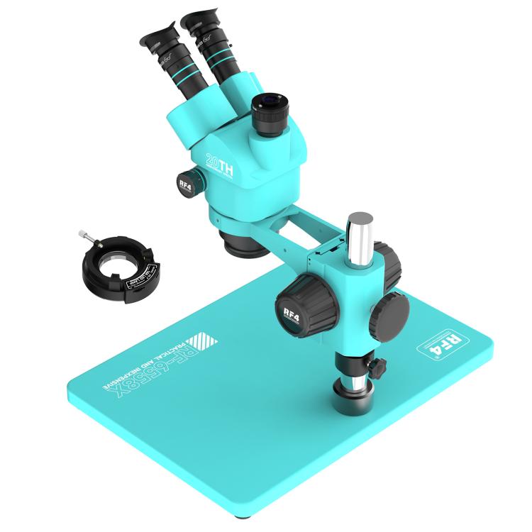 RF4 RF-6558X 6.5-58X Synchronous Zoom Trinocular Stereo Microscope with Aluminum Alloy Big Base - Blue