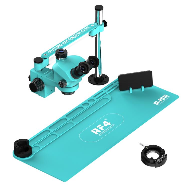 RF4 RF-FX35A 7-50X Free Swing Fixed Trinocular Microscope with RF-PO16 Silicone Pad, Long Version - Blue