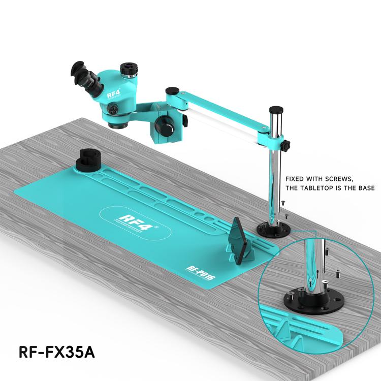 RF4 RF-FX35A 7-50X Free Swing Fixed Trinocular Microscope with RF-PO16 Silicone Pad, Long Version - Blue