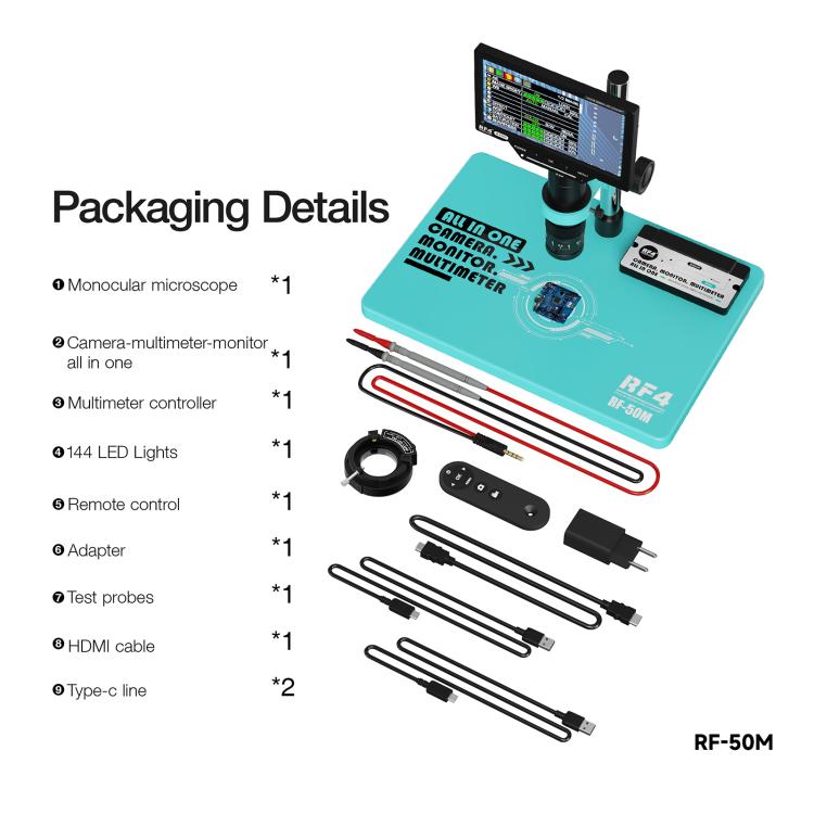 RF4 RF-50M 7-50X PCB Welding Repair HD Digital Microscope Provides Multimeter Function - Blue