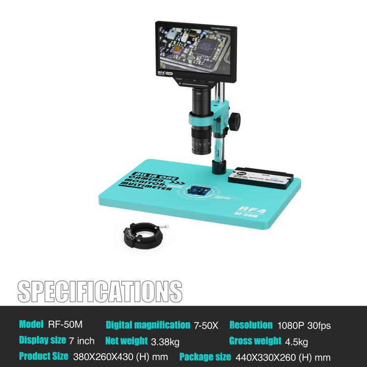 RF4 RF-50M 7-50X PCB Welding Repair HD Digital Microscope Provides Multimeter Function - Blue