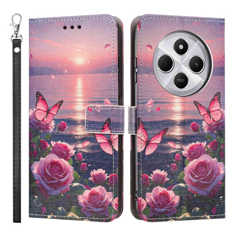 For Redmi 14C 4G Painted Pattern Vegan Leather Phone Case with Strap