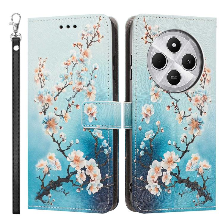 For Redmi 14C 4G Painted Pattern Vegan Leather Phone Case with Strap