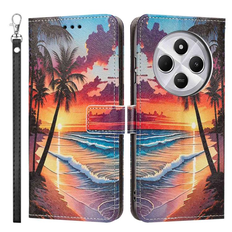 For Redmi 14C 4G Painted Pattern Vegan Leather Phone Case with Strap