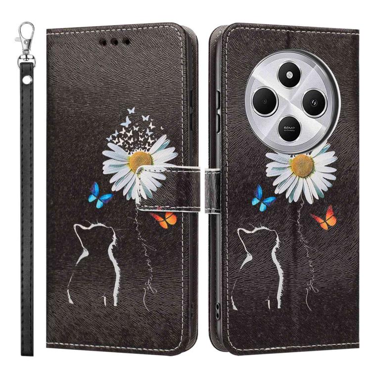 For Redmi 14C 4G Painted Pattern Vegan Leather Phone Case with Strap