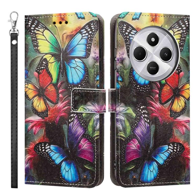 For Redmi 14C 4G Painted Pattern Vegan Leather Phone Case with Strap