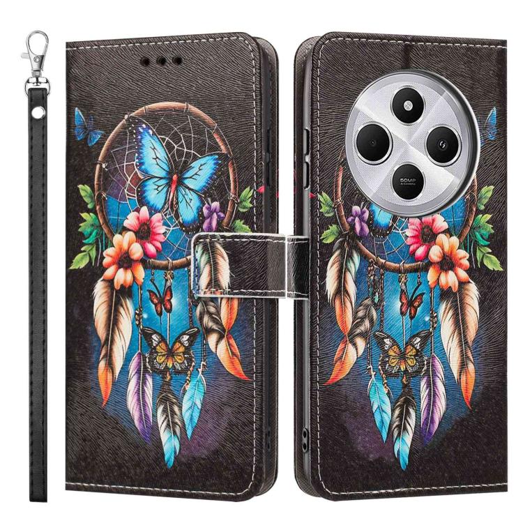 For Redmi 14C 4G Painted Pattern Vegan Leather Phone Case with Strap
