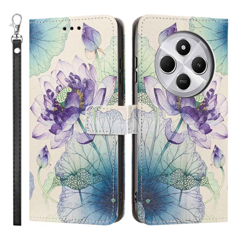 For Redmi 14C 4G Painted Pattern Vegan Leather Phone Case with Strap