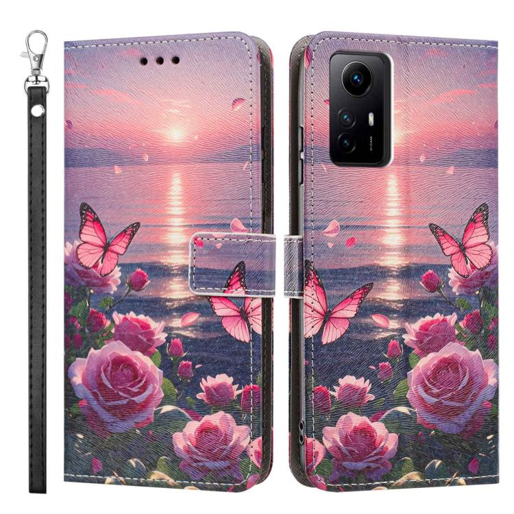 For Redmi Note 12s 4G Global Painted Pattern Vegan Leather Phone Case with Strap