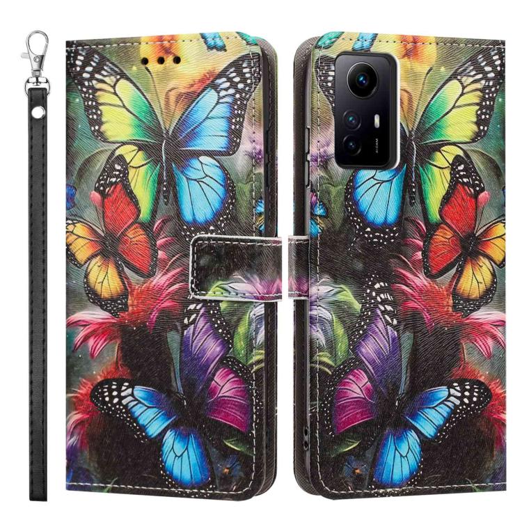 For Redmi Note 12s 4G Global Painted Pattern Vegan Leather Phone Case with Strap