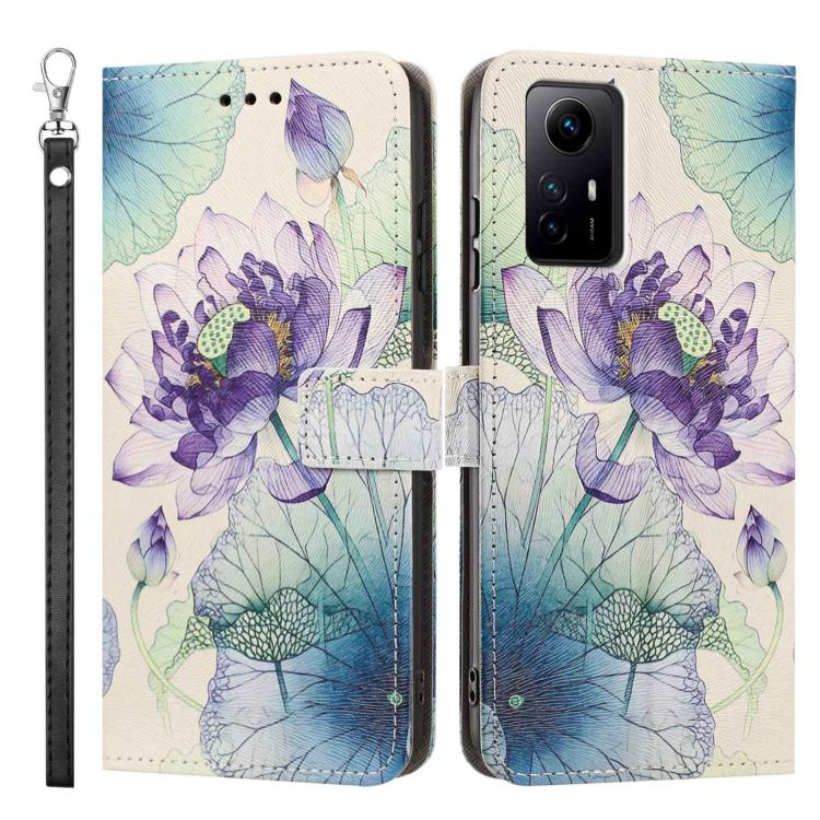 For Redmi Note 12s 4G Global Painted Pattern Vegan Leather Phone Case with Strap
