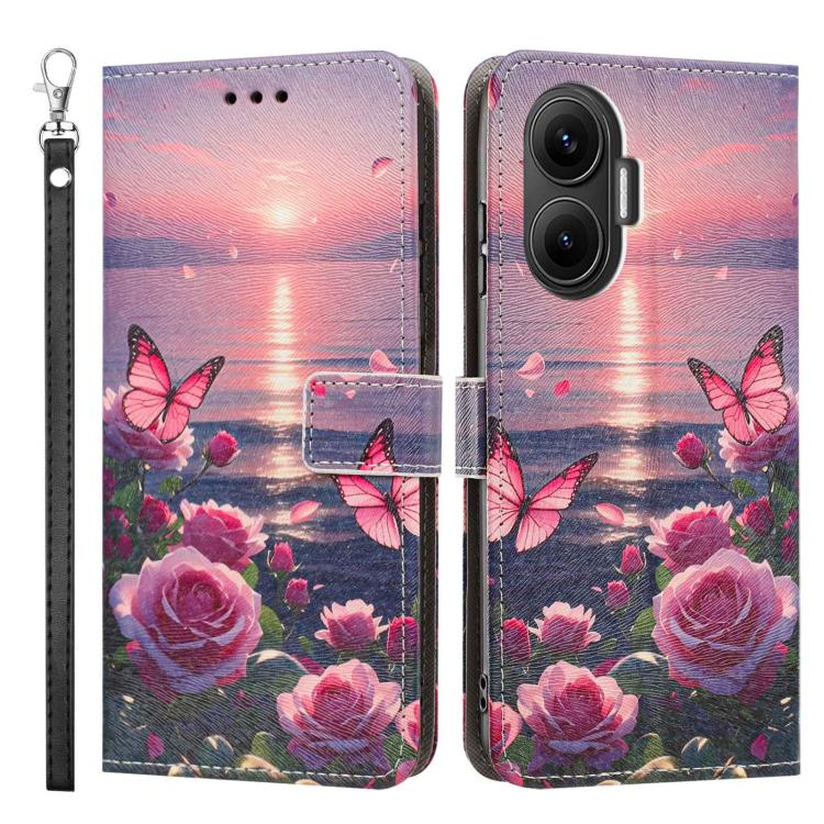 For Redmi Turbo 4 Pro Painted Pattern Vegan Leather Phone Case with Strap