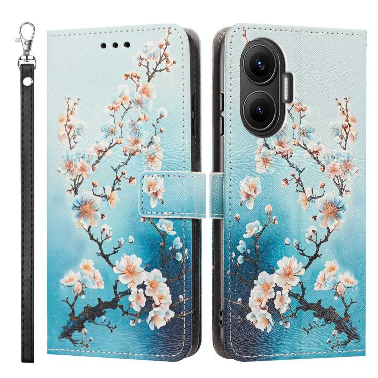 For Redmi Turbo 4 Pro Painted Pattern Vegan Leather Phone Case with Strap
