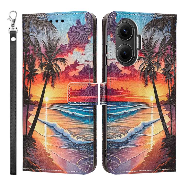 For Redmi Turbo 4 Pro Painted Pattern Vegan Leather Phone Case with Strap