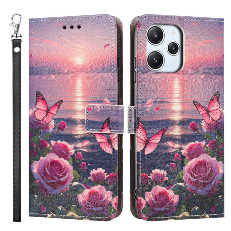 For Redmi 12 4G Painted Pattern Vegan Leather Phone Case with Strap