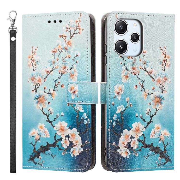 For Redmi 12 4G Painted Pattern Vegan Leather Phone Case with Strap