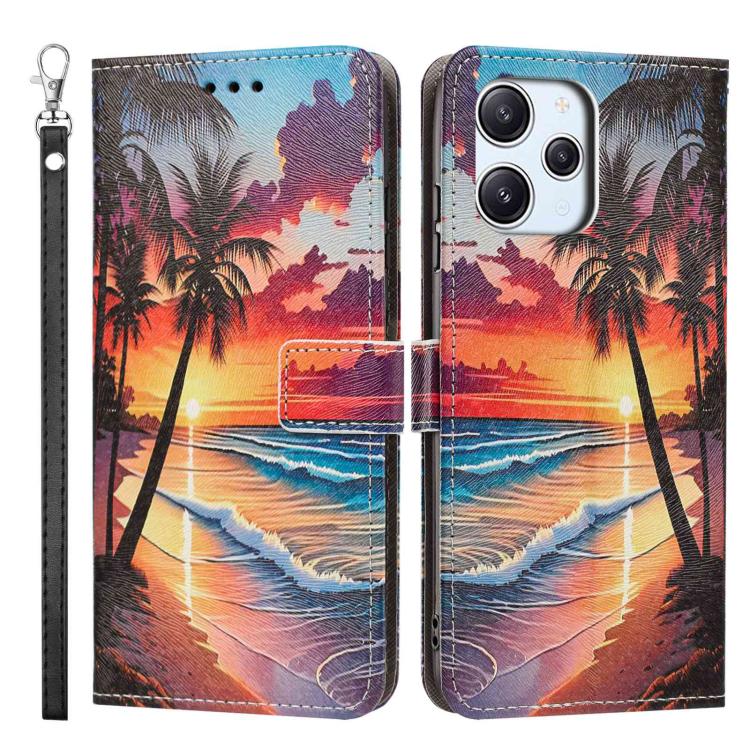 For Redmi 12 4G Painted Pattern Vegan Leather Phone Case with Strap