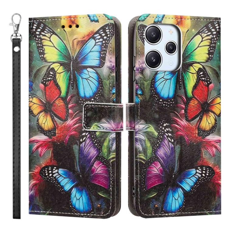 For Redmi 12 4G Painted Pattern Vegan Leather Phone Case with Strap