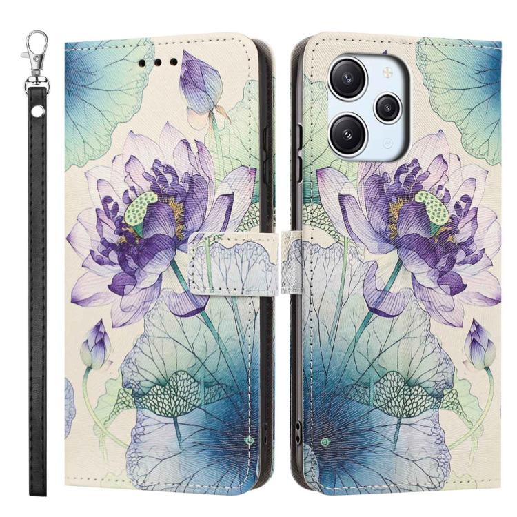 For Redmi 12 4G Painted Pattern Vegan Leather Phone Case with Strap