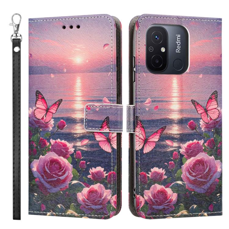 For Redmi 12C/11A 4G Global Painted Pattern Vegan Leather Phone Case with Strap