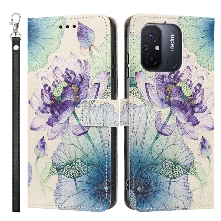 For Redmi 12C/11A 4G Global Painted Pattern Vegan Leather Phone Case with Strap