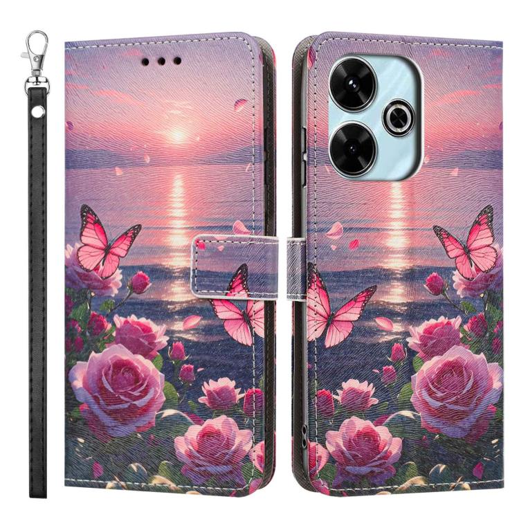 For Redmi 13 4G/5G Painted Pattern Vegan Leather Phone Case with Strap
