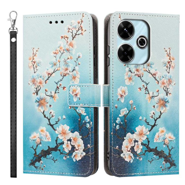 For Redmi 13 4G/5G Painted Pattern Vegan Leather Phone Case with Strap