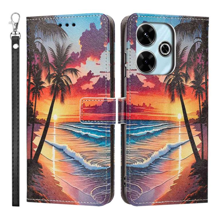 For Redmi 13 4G/5G Painted Pattern Vegan Leather Phone Case with Strap