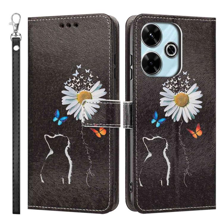 For Redmi 13C Painted Pattern Vegan Leather Phone Case with Strap