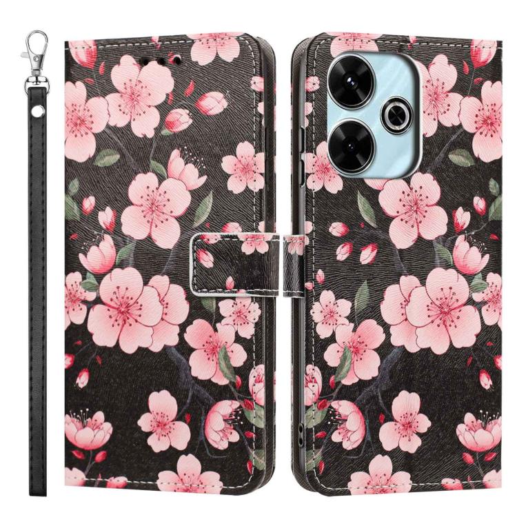 For Redmi 13C Painted Pattern Vegan Leather Phone Case with Strap