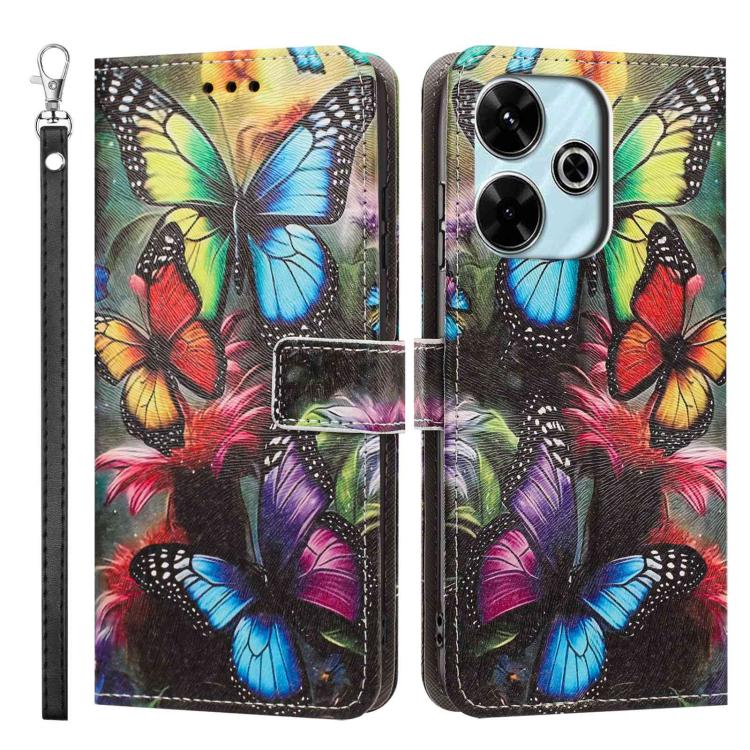 For Redmi 13C Painted Pattern Vegan Leather Phone Case with Strap